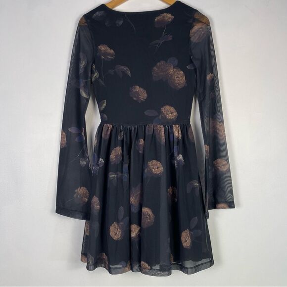 Disturbia Monica Floral Print Mesh Skater Dress Size 2 NEW Whimsigoth Dark Fairy - Picture 6 of 9